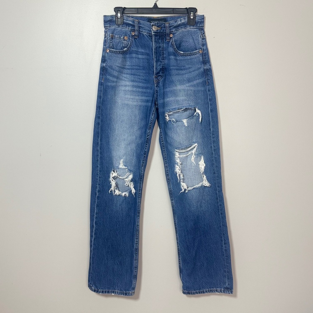 Aeropostale 90s Baggy Jeans Women 4 Medium Wash Distressed High Rise Cotton